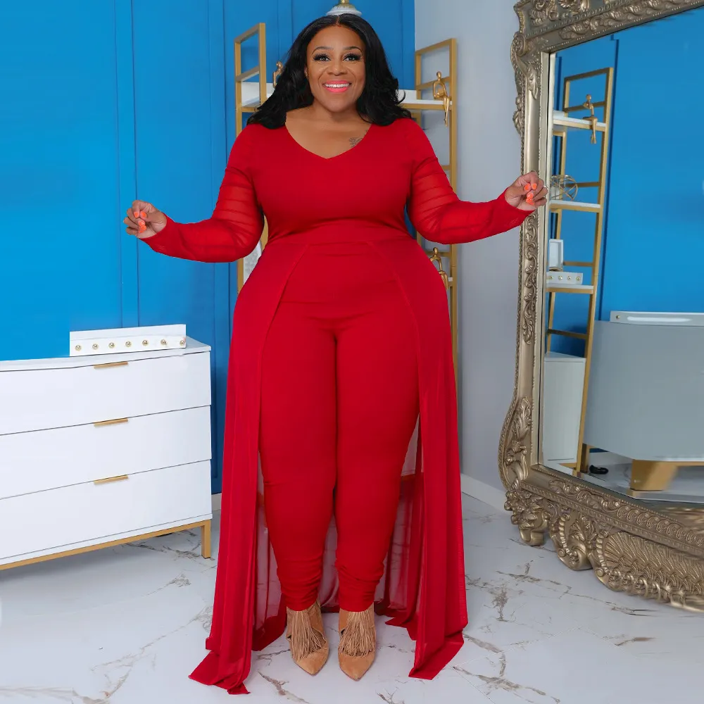 Women Plus Size Casual Urban Wind Long Sleeve Jumpsuit