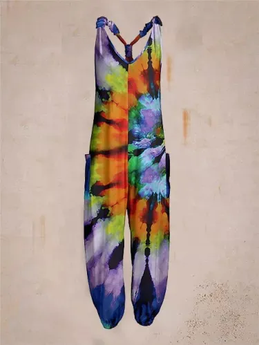 Women Casual Plus Size Loose Floral Printed Jumpsuits