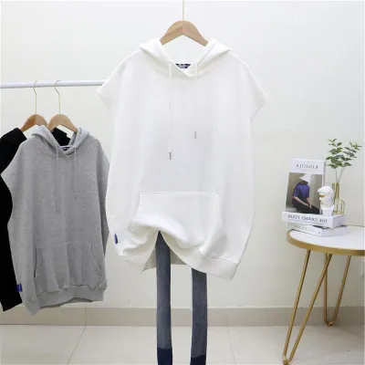 Summer Women Casual Loose Solid Color Plus Size Hooded Pullover Sweatshirt