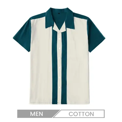 Men Vintage Contrast Short Sleeve Casual Cotton Custom Bowling Shirt