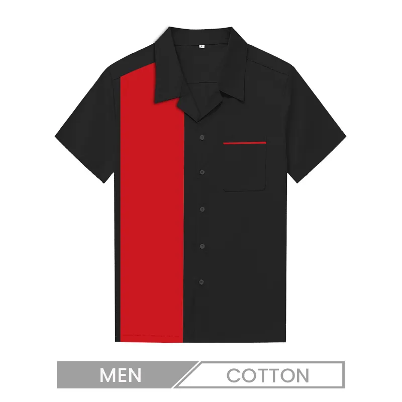 Men Casual Cotton Contrast Lapel Short Sleeve Custom Bowling Shirt