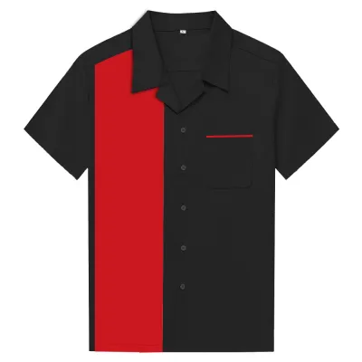Men Casual Cotton Contrast Lapel Short Sleeve Custom Bowling Shirt