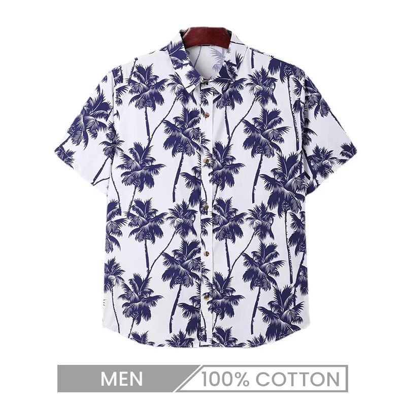 Custom Men Casual Printed Short Sleeve Cotton Hawaiian Shirt