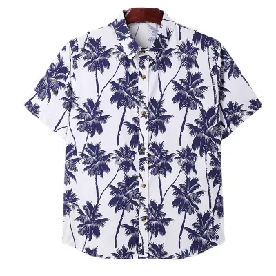 Custom Men Casual Printed Short Sleeve Cotton Hawaiian Shirt