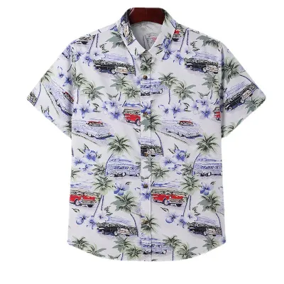 Custom Men Casual Printed Short Sleeve Cotton Hawaiian Shirt