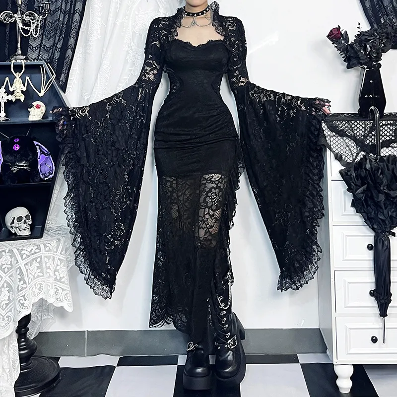 Women Dark Gothic Lace Floral Cardigan Top