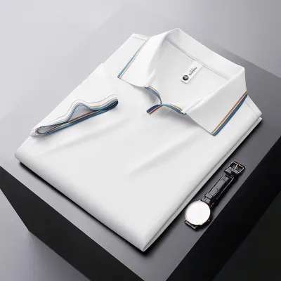 Men Summer High-End Silk Blended Short-Sleeved V Neck Polo Shirt Custom