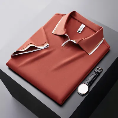Men Summer High-End Silk Blended Short-Sleeved V Neck Polo Shirt Custom