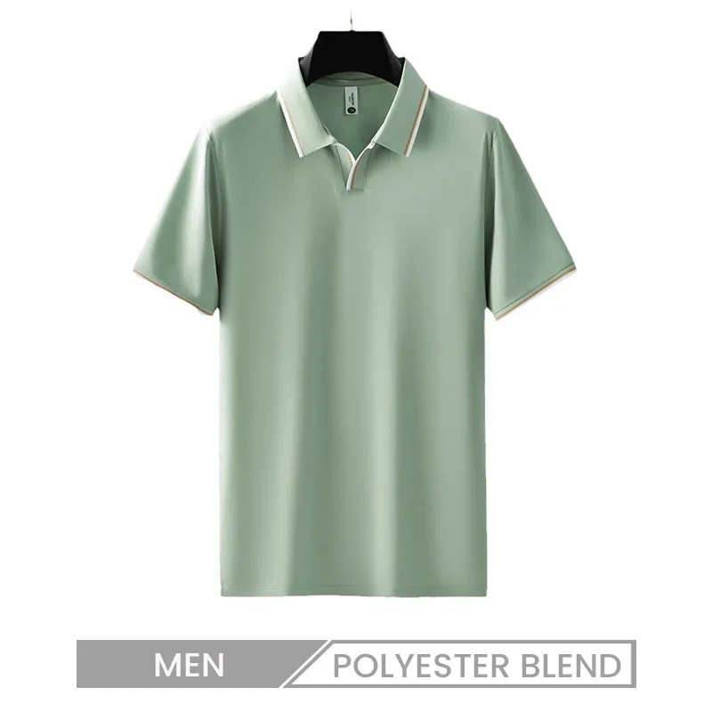 Men Summer High-End Silk Blended Short-Sleeved V Neck Polo Shirt Custom