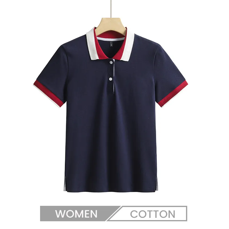 Elegant Office Women Cotton Lapel Short Sleeve Slim Half Sleeve Polo Shirt Custom
