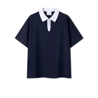 Half Zipper Men Short-Sleeved Casual Color-Matching Raglan Shoulder Sleeve Polo Shirt Custom