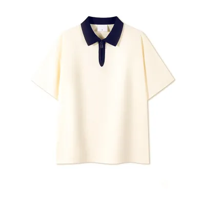 Half Zipper Men Short-Sleeved Casual Color-Matching Raglan Shoulder Sleeve Polo Shirt Custom