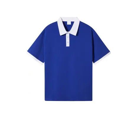 Casual Men Pure Cotton Short-Sleeved Lapel Loose Color Block Raglan Shoulder Sleeve Summer Polo Shirt Custom
