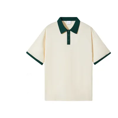 Casual Men Pure Cotton Short-Sleeved Lapel Loose Color Block Raglan Shoulder Sleeve Summer Polo Shirt Custom