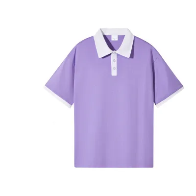 Casual Men Pure Cotton Short-Sleeved Lapel Loose Color Block Raglan Shoulder Sleeve Summer Polo Shirt Custom