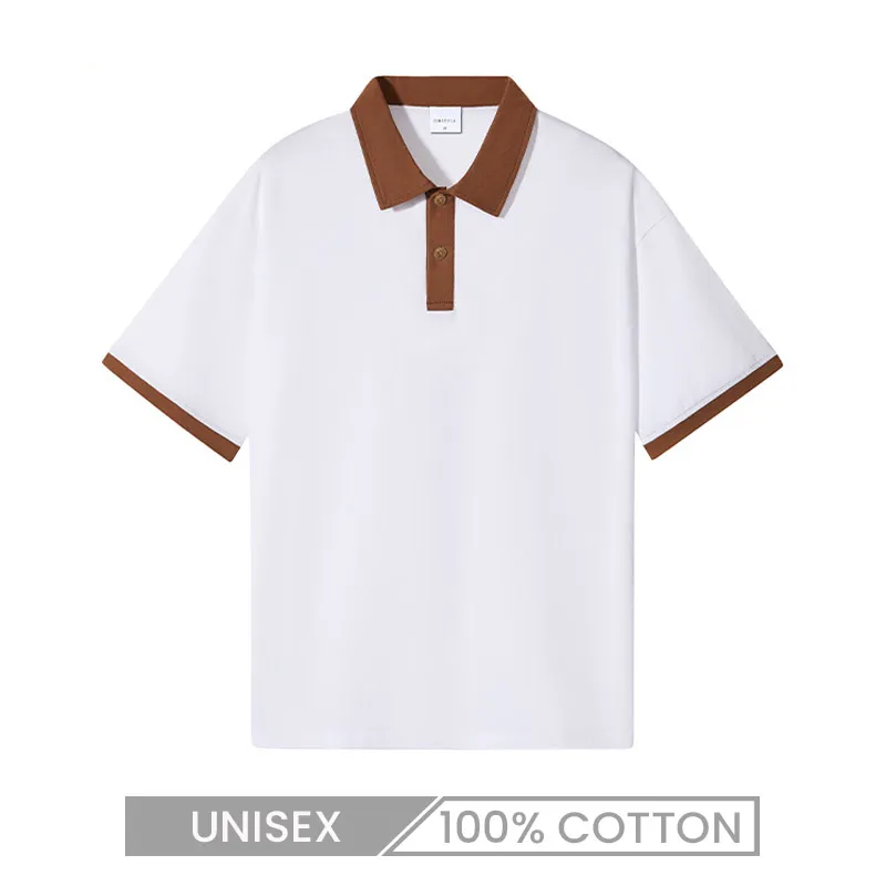 Casual Men Pure Cotton Short-Sleeved Lapel Loose Color Block Raglan Shoulder Sleeve Summer Polo Shirt Custom
