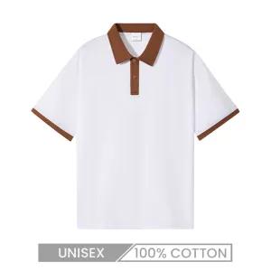 Casual Men Pure Cotton Short-Sleeved Lapel Loose Color Block Raglan Shoulder Sleeve Summer Polo Shirt Custom