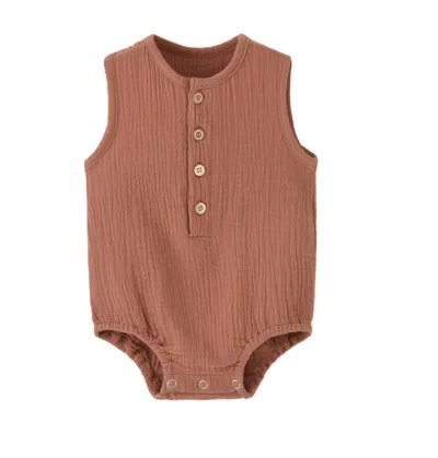 Newborn Baby Summer Breathable Solid Color Sleeveless Cotton Romper Neutral