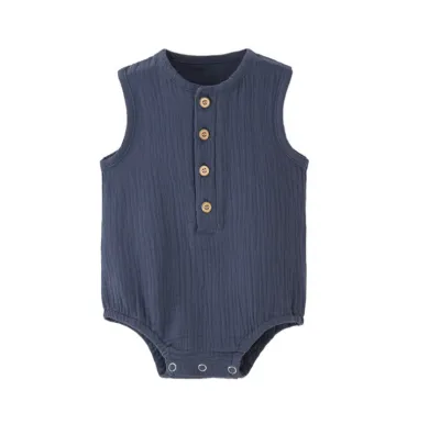 Newborn Baby Summer Breathable Solid Color Sleeveless Cotton Romper Neutral