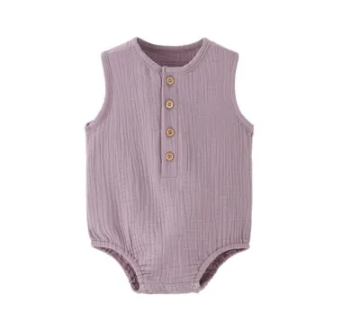 Newborn Baby Summer Breathable Solid Color Sleeveless Cotton Romper Neutral
