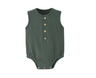 Newborn Baby Summer Breathable Solid Color Sleeveless Cotton Romper Neutral
