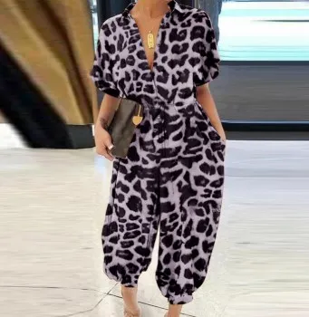 Women Fashion Leopard Print Jumpsuit Vintage Guofeng Retro