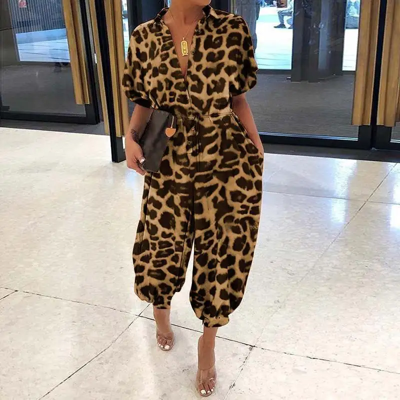 Women Fashion Leopard Print Jumpsuit Vintage Guofeng Retro