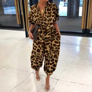 Women Fashion Leopard Print Jumpsuit Vintage Guofeng Retro