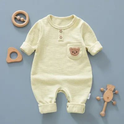 Kids Baby Boys Girls Casual Cute Cartoon Bear Long Sleeve Romper Pullover