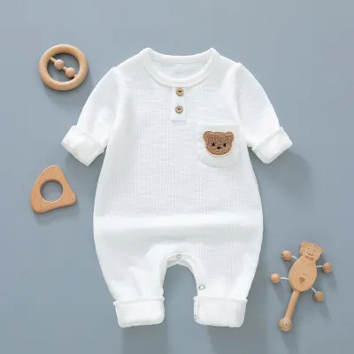 Kids Baby Boys Girls Casual Cute Cartoon Bear Long Sleeve Romper Pullover