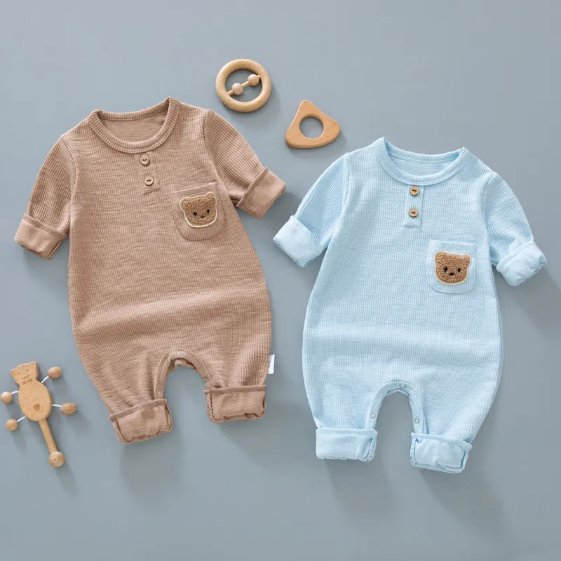 Kids Baby Boys Girls Casual Cute Cartoon Bear Long Sleeve Romper Pullover