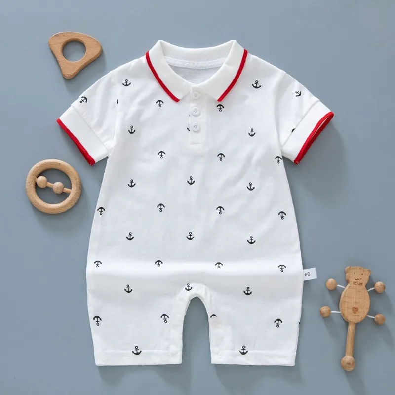 Kids Baby Boys Casual Cute Ship Anchor Print Short Sleeve Lapel POLO Romper S-5XL