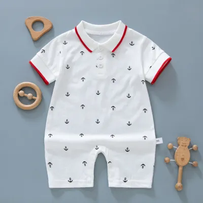 Kids Baby Boys Casual Cute Ship Anchor Print Short Sleeve Lapel POLO Romper S-5XL