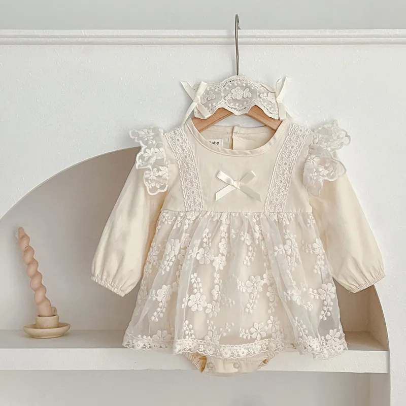 Kids Baby Girls Casual Cute Floral Lace Long Sleeve Romper Pullover
