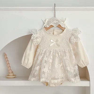 Kids Baby Girls Casual Cute Floral Lace Long Sleeve Romper Pullover