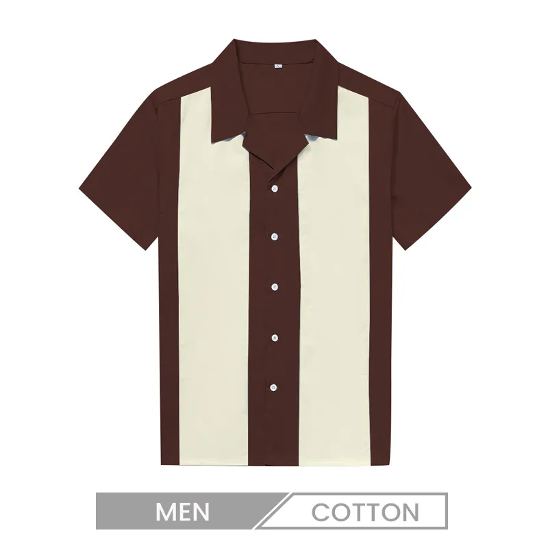 Men Casual Contrast Collar Short Sleeve Custom Bowling Shirt
