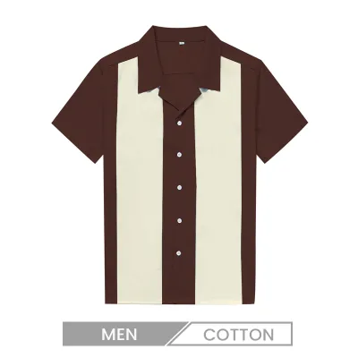 Men Casual Contrast Collar Short Sleeve Custom Bowling Shirt