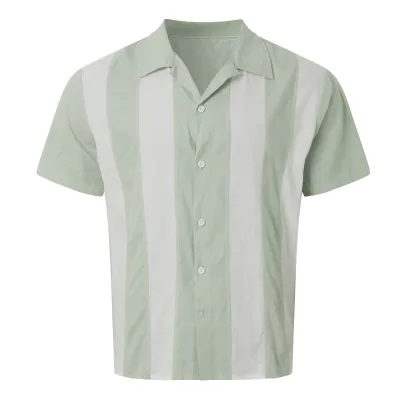 Men Vintage Stripe Print Lel Short Sleeve Custom Bowling Shirt