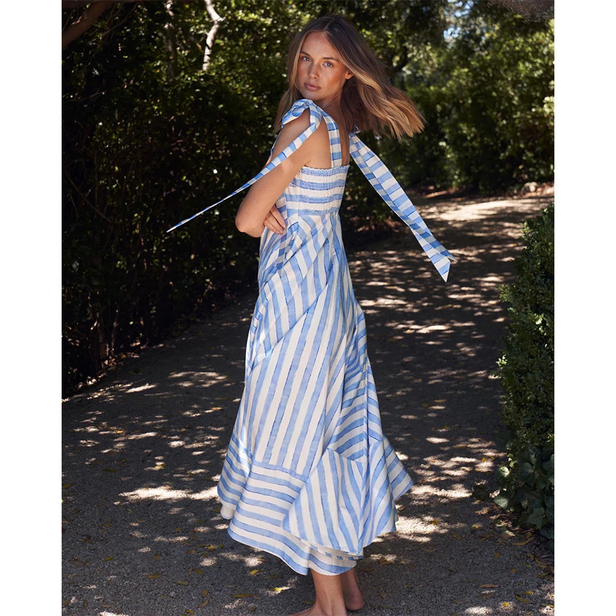Wholesale Summer Women Fashion Stripe Print Lace-Up Large
