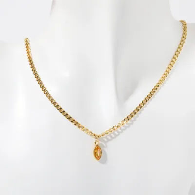 Women Fashion Simple Titanium Steel Multicolor Zircon Pendant Necklace Light Luxury
