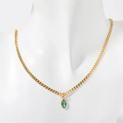 Women Fashion Simple Titanium Steel Multicolor Zircon Pendant Necklace Light Luxury