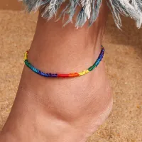 Women Fashion Multicolor Beads Braided Flowers Wafer Double-Layer Zodiac Anklet