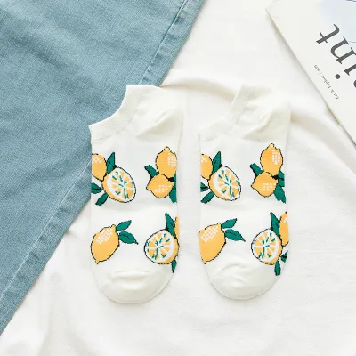 Summer Women Cute Cartoon Avocado Strawberry Fruit Printed Cotton Socks