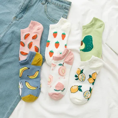 Summer Women Cute Cartoon Avocado Strawberry Fruit Printed Cotton Socks