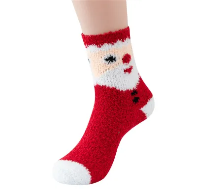 Women Cartoon Plush Christmas Tree Santa Claus Socks Coral Fleece Leisure