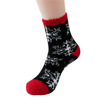 Women Cartoon Plush Christmas Tree Santa Claus Socks Coral Fleece Leisure