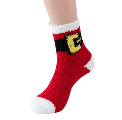 Women Cartoon Plush Christmas Tree Santa Claus Socks Coral Fleece Leisure