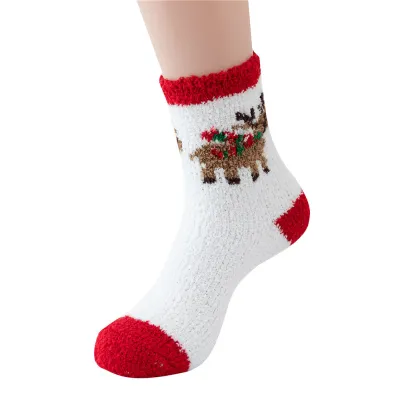 Women Cartoon Plush Christmas Tree Santa Claus Socks Coral Fleece Leisure