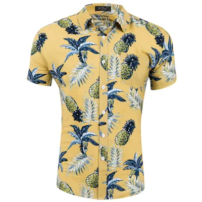 Custom Printed Men Casual Lapel Short Sleeve Hawaiian Shirt