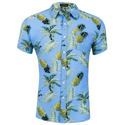Custom Printed Men Casual Lapel Short Sleeve Hawaiian Shirt